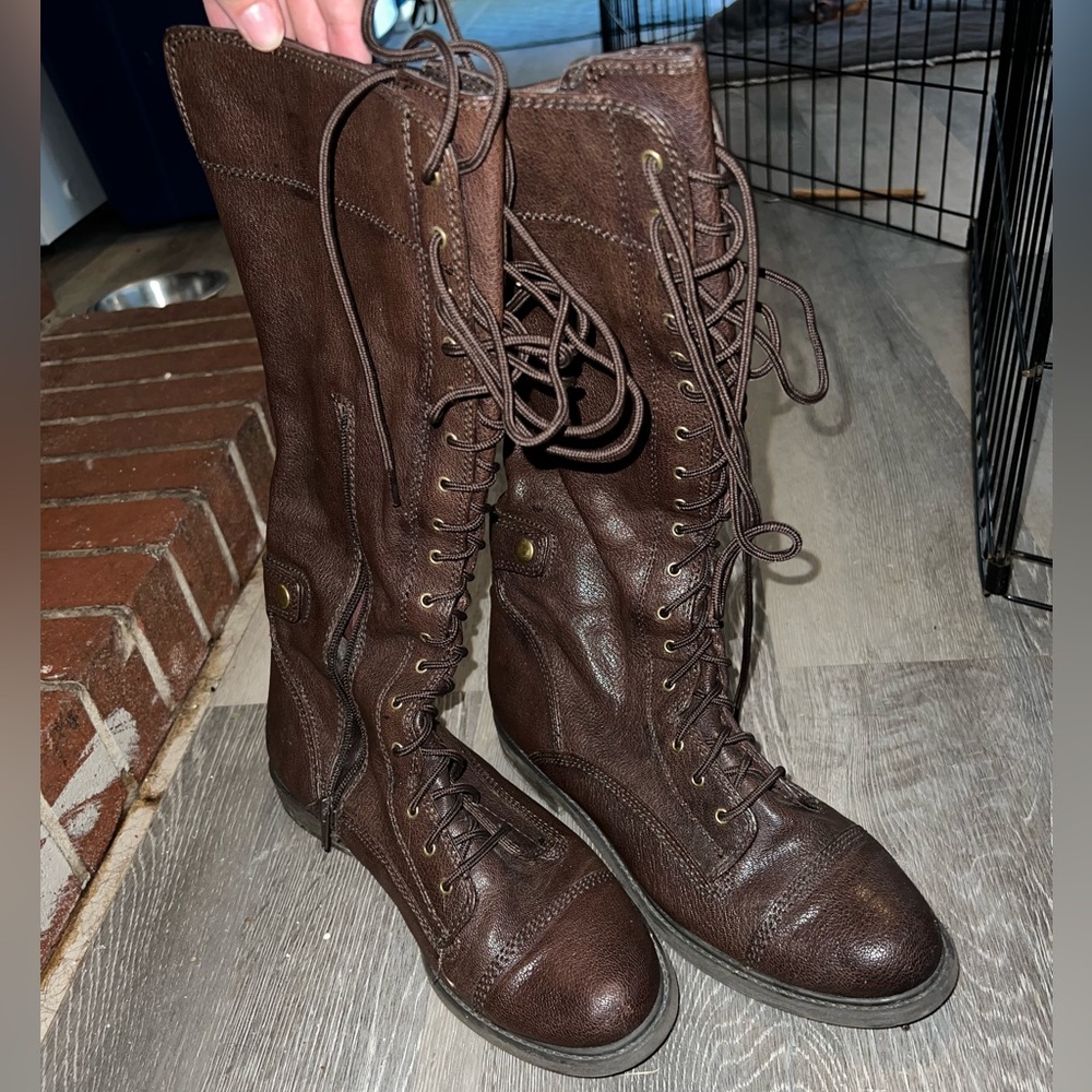 Brown Lace-Up Leather Riding Boots